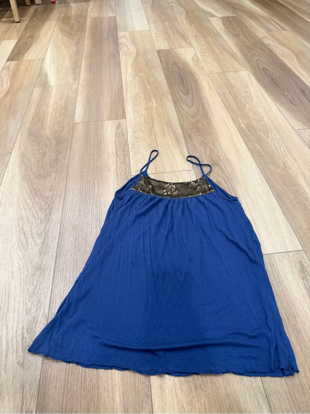 Love Struck Y2K Navy Blue Spaghetti Strap Dress with Sequin Accent